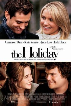 a movie poster for the holiday with two people smiling and one man looking at another