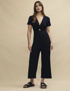 Jumpsuit V Neck, Black Playsuit, Iconic Dresses, Cropped Jumpsuit, Black Jersey, Jumpsuit Black, Date Night Dresses, Wren, Petite Maternity