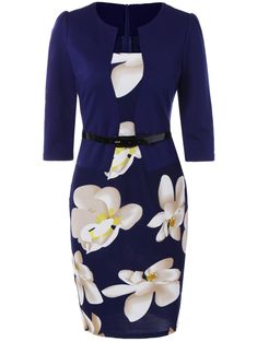 Floral Knee Length Pencil Fitted Work Dress - Purplish Blue - 2608520012 - Women's Clothing, Dresses, Work Dresses  #WorkDresses #Women's #Clothing # #Dresses # #Work #Dresses Slim Bodycon Dress, Plus Size Jacket, Chique Outfits, Slim Dress, Straight Dress, Work Dress, Office Dresses, Slim Dresses, Work Outfits Women