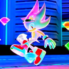 sonic the hedgehog is doing tricks on his skateboard