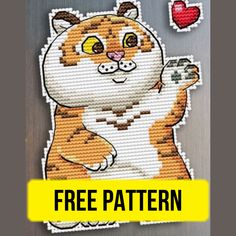 an image of a cat with a cell phone in it's hand and the text free pattern