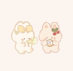 two cute little animals with bows on their heads, one in the shape of a teddy bear