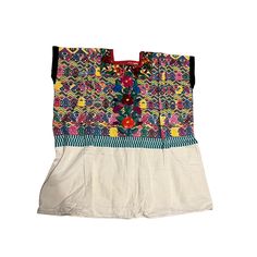 Vintage Guatemalan Native Huipil Hand Embroidered Multicolor Poncho Blouse Shirt Traditional Multicolor Tunic Tops, Casual Tunic Tops With Multicolor Embroidery, Casual Multicolor Embroidered Tunic Top, Casual Multicolor Embroidery Tunic Top, Red Floral Embroidered Tunic Top, Folk Style Multicolor Tunic Top, Folk Style Multicolor Top With Geometric Embroidery, Embroidered Multicolor Short Sleeve Tops, Traditional Multicolor Short Sleeve Tops