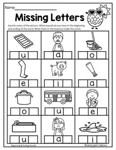 the missing letters worksheet for children to practice their handwriting and writing skills, with pictures