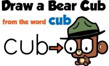 an image of a cartoon character with the words draw a bear cub from the word cub