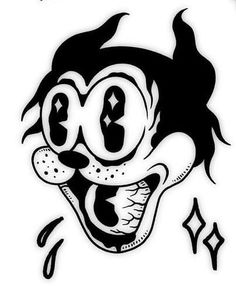 a black and white drawing of a clown's face