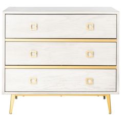 a white and gold dresser with three drawers