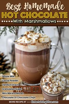 Best Homemade Hot Chocolate With Marshmallows | Easy Recipes Recipes Using Hot Cocoa Powder, Judys Hot Cocoa, Hot Cocoa Topping Ideas, Hot Chocolate Recipes With Cocoa Powder, Best Hot Cocoa Recipe, Recipes With Cocoa Powder, Gourmet Hot Chocolate Recipe, Best Homemade Hot Chocolate, Hot Chocolate With Cocoa Powder