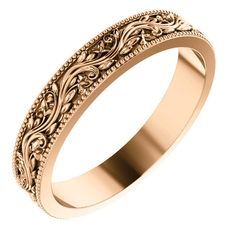 SIZE 9 - 4mm 14k Rose Gold Sculptural-Inspired Milgrain Bridal Wedding Band  #Wedding Filigree Wedding Bands For Women, Traditional Gold Filigree Ring For Wedding, Fairy Wedding Band, Vintage Wedding Bands With Intricate Design, Gold Art Deco Engraved Wedding Ring, Gold Filigree Engraved Wedding Ring, Silver And Gold Mens Wedding Band, Art Nouveau Engraved Rings For Wedding, Rose Gold Men’s Wedding Rings