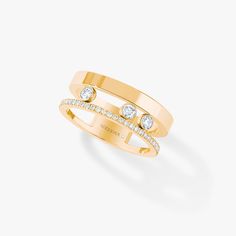 Yellow Gold Diamond Ring Move Romane | Messika 06516-YG Luxury Diamond Rings, Three Diamond Ring, Pink Gold Rings, Pave Wedding Rings, Gold Diamond Band, French Luxury, Yellow Gold Diamond Ring, Ring Trends, Pave Diamond Ring