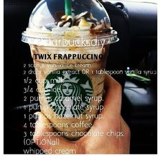 the starbucks frapplicino drink is in someone's hand, with instructions on how to make it