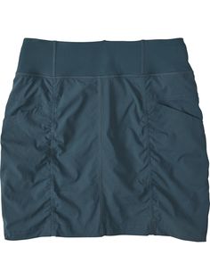 Prana Hiking Skort: Evergreen | Title Nine Functional Short Nylon Skort, Functional Nylon Short Skort, Functional Nylon Skort With Elastic Waistband, Functional Stretch Nylon Skort, Functional Nylon Skort For Summer, Casual Nylon Skort With Go-dry Technology, Hot Weather, Stand Up, Mid Rise