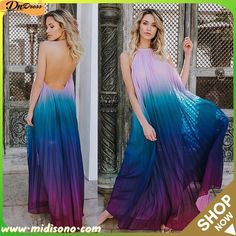 Sexy Chiffon Halter Backless Pleated Maxi Dress Backless Chiffon Maxi Dress For Night Out, Summer Halter Neck Chiffon Dress For Beach, Summer Beach Chiffon Dress With Halter Neck, Summer Flowy Backless Dress For Party, Spring Chiffon Backless Dress, Multicolor Chiffon Party Dress, Sleeveless Chiffon Backless Dress For Summer, Spring Backless Chiffon Dress, Sheer Chiffon Dress For Summer Party