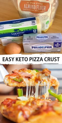 two pictures showing different types of pizzas and ingredients to make them look like they have cheese