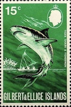 a postage stamp with a shark on it