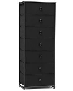 a tall black cabinet with five drawers