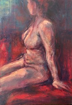 a painting of a naked woman sitting on a red chair