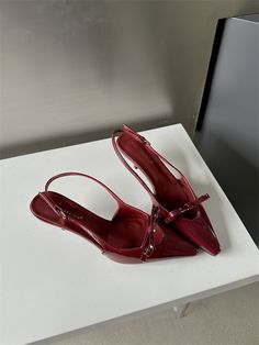 size: 37, Color: Red Cute Closed Toe Shoes, Shoes Summer 2024, 90s Heels, Red Kitten Heels, Red Leather Shoes, Hollow Point, Burgundy Shoes, Red Accessories, Style Korean