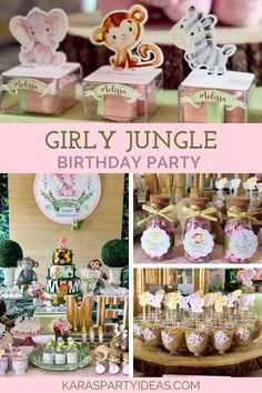 girly jungle birthday party with pink and gold decorations