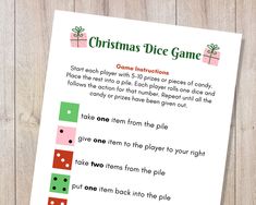 Keep the kiddos occupied after dinner with some candy or prizes and this Christmas candy dice game. A 6-sided is recommended for gameplay. WHAT'S INCLUDED -------------------------- - 1, 8x5 x 11 "Christmas Dice Game" full color PDF HOW IT WORKS ---------------------- - Files can be downloaded immediately after purchase under "Purchases and reviews" - Print unlimited copies for personal use IMPORTANT INFORMATION ------------------------------------- - This is a digital-only listing. No physical Christmas Dice Game, Candy Dice Game, Christmas Party Candy, Candy Games, Family Christmas Party, Christmas Activity, Party Candy, Creative Graphics, Game For Kids