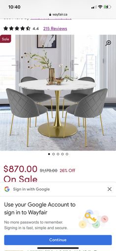 a table with chairs on it and the price is $ 79 00 for each chair