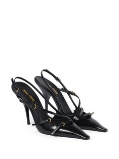 Miu Miu buckle-embellished 105mm Slingback Pumps - Farfetch Miu Miu Heels Black, Black Designer Shoes, Miumiu Shoes, Miu Miu Pumps, Miu Miu Heels, Miu Miu Sandals, Buckle Heels, High Heels Black, Miu Miu Shoes