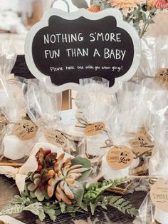 there is a sign that says nothing smore fun than a baby on the table