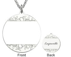 Font:The love of a family is life’s greatest blessing – Come and get a Family Photo Engraved Necklace to mark your memories last a lifetime!  Upload your best photo and we will engrave it on a disc pendant with fancy details, you can also add any characters up to 60 on the back of pendant. Amazing necklace made of sterling silver, you can’t miss it! Engraved Jewelry As Gift For Mom, Etched White Gold Round Pendant Necklace, White Gold Etched Round Pendant Necklace, Mother's Day Engraved Round Pendant Jewelry, Mother's Day Engraving Round Pendant Jewelry, Mother's Day Round Pendant Jewelry With Engraving Option, Mother's Day Jewelry With Engraving Option On Round Pendant, Engraved Disc Jewelry For Mother's Day, Engraved Round Disc Jewelry For Mother's Day