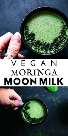 vegan morning moon milk in a bowl with green sprinkles on top