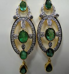 Art Deco 18 K solid gold Diamnds and Emerald dangle earrings. Beautiful one of type pair in very good condition. Length-7.5 cm, width-1.5 cm, the weight of pair-11.210 grams, material-18 K gold, Diamonds and emeralds. Diamond VS GH, approx 2.5 cats. Classic 22k Gold Hallmarked Earrings, Classic Hallmarked 22k Gold Earrings, Yellow Gold Pendant Earrings For Anniversary, Classic 22k Gold Earrings For Formal Occasions, Oval Diamond Earrings Hand Set, Classic Hand Set Yellow Gold Earrings, Exquisite Oval Earrings With Elegant Design, Elegant Pendant Earrings Hand Set, Elegant Hand Set Pendant Earrings