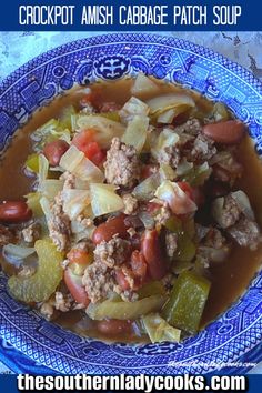 Amish cabbage soup with beans, tomatoes, ground beef and other vegetables. Amish Soup, Cabbage Patch Soup, Crockpot Cabbage Soup, Cabbage Soup Crockpot, Fried Cornbread