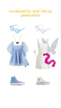 an image of some clothes and shoes with the caption cinderella and fairy godmother