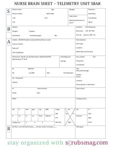 a sheet with the text nurse brain sheet