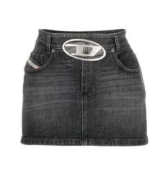 A signature Oval D buckle is inlaid at the front of this black micro skirt, made from stretch denim and evocative of Diesel's penchant for early 2000s-inspired silhouettes. Denim Miniskirt, Micro Skirt, Versace Outfit, Yoko London, A Signature, Diesel Jeans, Iconic Bags, Ballet Flat Shoes, Ski Wear