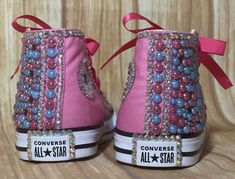 Pink & Turquoise Blinged Converse Shoes, Little Kids Shoe Size 10-2 Information about the shoes All sneakers are Converse brand and have a mix of hand applied high quality glass crystals and resin flat-backs. Please select your color choice by the available drop down options, an option of all glass crystals no color is also available. Converse sizing is unique and sneaker specific. Converse Kids Chuck Taylor All Star Sneakers are expected to run a half-size large. Custom Orders are also avai Bling Converse Shoes, Bedazzled Converse, Ladybug Tutu, Mickey Shoes, Bling Converse, 1st Birthday Tutu, All Star Sneakers, Handmade Tutu, Bling Shirts