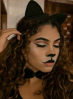 Cat Makeup Halloween Pretty, Cats In Halloween Costumes, Coraline Makeup, Black Cat Halloween Costume, Cute Cat Costumes, Dog Makeup