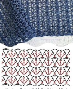 the knitting pattern is shown in blue and red