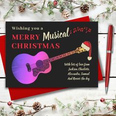 a christmas card with an acoustic guitar on it