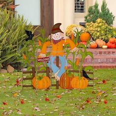 a scarecrow sitting on top of a pumpkin patch