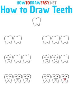 Learn how to draw teeth for kids step by step with this elementary drawing tutorial for beginnersschoolersand kindergarteners. How To Draw Teeth Step By Step, How To Draw A Tooth Step By Step, Smile Tips, Art Steps, Elementary Drawing, How To Dr, Teeth Drawing