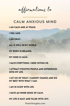 Positive Calming Affirmations, Calming Mantras Affirmations, Calm Thoughts Quotes, Calm Affirmations Peace, Calming Affirmations Peace, Affirmations For Happiness And Peace, Quotes On Calmness, Daily Affirmations For Loneliness