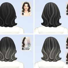 four different views of the back of a woman's head with long, wavy hair