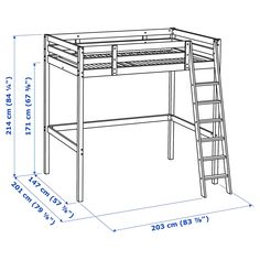 a drawing of a loft bed with a ladder and desk underneath the top bunkbed