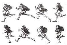 sketches of people running and jogging in different poses, from the beginning to the end