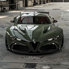 a green sports car parked on the street