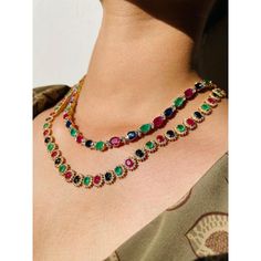 This is part of Chairish’s Fine Jewelry assortment.  Multi Gemstone Necklace in 18K Gold studded with oval cut emerald, ruby, sapphire pieces and diamonds. Accessorize your look with this elegant multi gemstone beaded necklace. This stunning piece of jewelry instantly elevates a casual look or dressy outfit. Comfortable and easy to wear, it is just as exquisite worn alone or layered with other charms for a modern fashion statement.  PRODUCT DETAILS :-  > Material - 18K Solid Yellow Gold  > Gemst Diamond Wedding Necklace, Diamond Necklace Wedding, Multi Gemstone Necklace, Outfit Comfortable, Dressy Outfit, Boho Chic Necklace, Gemstone Beaded Necklace, Ruby Sapphire, Tennis Necklace