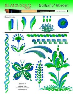 an image of different types of plants and flowers in blue and green colors on white paper