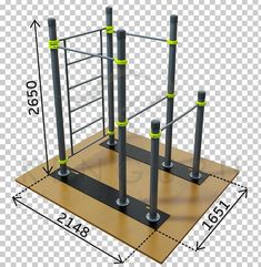 an image of a set of metal bars on top of a wooden platform with measurements