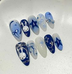 Random Blue Things, Nail Art Blue Designs, Nails Idea Blue, Nail Blue Design, Blue Cute Nails, Blue Simple Nails, Cute Blue Nail Designs, Art Nails Design Ideas, Nails White And Blue