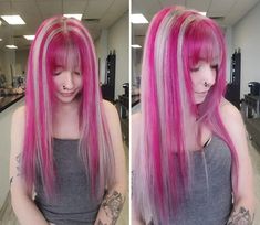 Pink Chunky Highlights, Highlights Styles, Pink Hair Highlights, Tan Skin Blonde Hair, Pink Blonde Hair, Chunky Highlights, Hot Pink Hair, Hair Mistakes, Light Blonde Hair